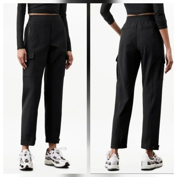 Athleta High Rise Cargo Pants 4 Navy Blue Travel Work Wrinkle Free NEW Pockets - Picture 2 of 12